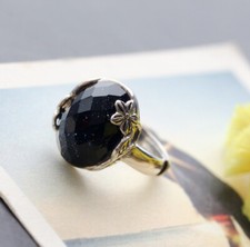 B06 Ring Blaufluss blau seitliche Blüte Sterling Silber 925 größenverstellbar