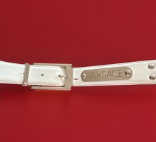 Versace Leder Gürtel weiß 85/34 silber Schließe.verziert.Elegant/design.3 Cm