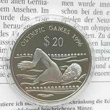 Tuvalu 20$ 1994 PP Kraul-Schwimmer Silbermünze 31,47g Olympia Atlanta 1996 +Zert