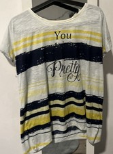 ♥️ Gelb Weiß Schwarz Gestreiftes T-Shirt / Bexleys Woman/ Gr. L