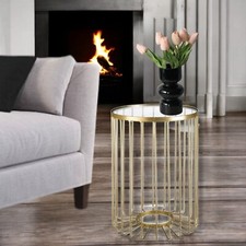 Beistelltisch Rund Metall Gold Glas Couchtisch Nachttisch Sicherheitsglas Modern