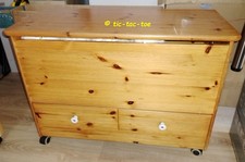 Truhenbank auf Rollen + 2 Schubladen, Kiefer natur, B=82 T=36,5 H=59, gebraucht