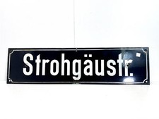 Altes Emaille Straßenschild Strohgäustraße Emailleschild Schwarz #7681