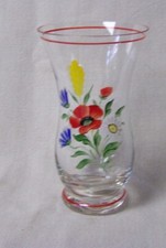 Vase Glas 50er handbemalt Blumen Ernte - Bemalung unbeschädigt - Höhe 12,5 cm 