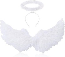 Engel Flügel Kostüm | 60cm Weiß mit Heiligenschein | Party Deko