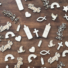 50x Holz-Elemente zur Taufe Tischdekoration Tauffeier aus Pappelsperrholz Deko