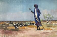 Karl Adser 1912-1995 Djerba Ziegenhirtin mit Ziegen in Tunesien Afrika 