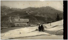 Partnachalm Bayern Postkarte ~1950/60 Pferdekutsche Partie an der Alm im Winter