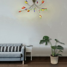 Deckenleuchte Flamme 16 flammig Halogenlampe chrom Glas bunt Hängeleuchte Lampe 