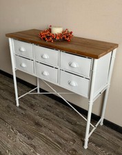 Landhaus Kommode Metall Weiß Holzplatte 6 Schubladen Drahtgeflecht Shabby NEU