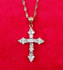 14kt Gold natürlicher rnd & Baguette ctw von 1 ct Diamant Kreuz Anhänger mit 18" Kette 