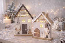 2er Set LED Holz Haus