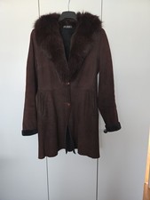 FURRY Lammfell Ledermantel mit Fuchspelzbesatz - Schokobraun - Gr. 38-40