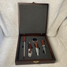 Weinthermometer Set im Holzkoffer 5-teilig Flaschenöffner Präsentationsbox