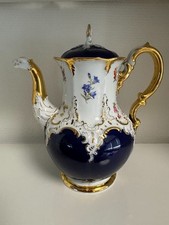 Alte Meissen Kaffeekanne B-Form Kobaltblau Streublümchen Goldstaffage 1924-34