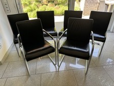 6er Garnitur Hülsta D2 Leder Stuhl Freischwinger Schwarz