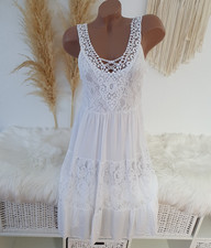Häkel Kleid Träger Vintage Blogger Sommer Hippie Stickerei Weiß IBIZA 36 38 40