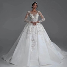  Elegantes weißes Brautkleid mit Pailletten, Prinzessin-Stil, Neuheit