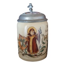 Antiker Villeroy & Boch Bierkrug 1889 Zinndeckel Porzellan Bamberg Sammlerstück