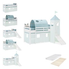 Hochbett 90x200 Kinderbett Treppe Matratze Tunnel Vorhang Grün Holz Homestyle4u