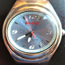 solide HERREN ARMBANDUHR, "HIS", Quartz, Datum, Zentralsekunde, gute Funktion