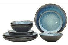 Tafelservice Geschirr andas blau 12 tlg Steinzeug Teller Müslischalen 4 Personen