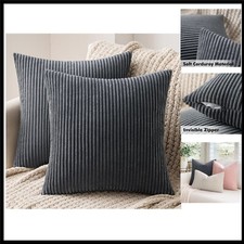 Elegantes Kissenbezüge Set 2 Stück 40x40 cm - Grau Gestreift mit Reißverschluss