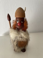 60-er: HANS BOLLING große WIKINGER Teak Holz Figur 19cm Schild Speer Fell Helm