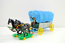 DDR Spielzeugland Planwagen mit Pferden in OVP Plastik Indianer Cowboy  9225