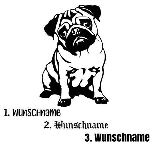 Aufkleber hund mops - aufkleber, +