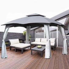 Gartenpavillon Gazebo Partyzelt Komplettset wasserdicht aus Metall grau/weiß