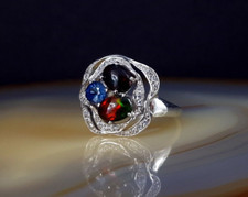 Ring Silber 925 schwarzer Opal 19,8 mm  - modern & mit tollem Farbspiel 