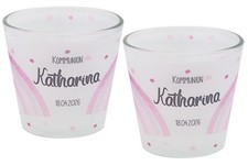 Windlicht Banderole Rosa Regenbogen Kommunion Konfirmation PERSONALISIERT 7,5cmH
