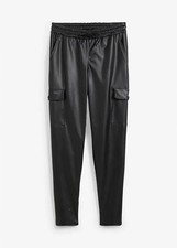 Neu Cargohose Gr. 46 Schwarz Damenhose Cargo-Hose Freizeit-Pants Lederoptikhose