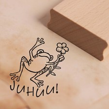 Frosch mit Blume Juhu