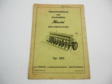 Hassia DES Drillmaschine Betriebsanleitung Ersatzteilliste 1969