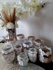 10x Glas Windlichter Shabby Vintage Hochzeit Handarbeit  Teelichthalter Romantik