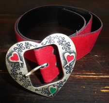 Da/Mä-Gürtel 82/3,5 cm rot/Herzschnalle  Tracht/Landhausmode