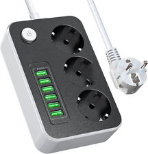 Steckdosenleiste 3-Fach 6 USB Mehrfachsteckdose mit Flachstecker und Schalter