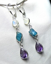 Ohrhänger 925 Silber Klappbrisur facettierter Mondstein, Apatit und Amethyst NEU