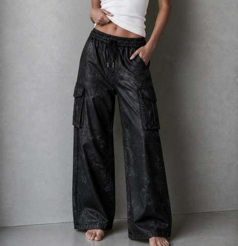 Wide leg kunstlederhose - kunstlederhose, jogger