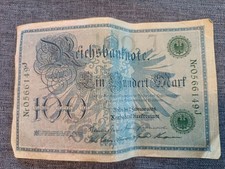 Selten Reichsbanknote 100 Mark 7. Februar 1908 aus der J-Serie mit grünem Siegel