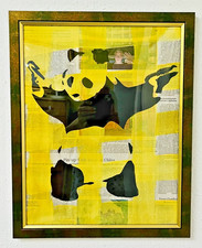 Stencil Art Bild nach Banksy "Crazy Panda", Original gesprayt, gerahmt