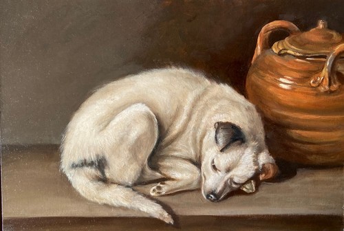 ölgemälde liegender hund - liegender,