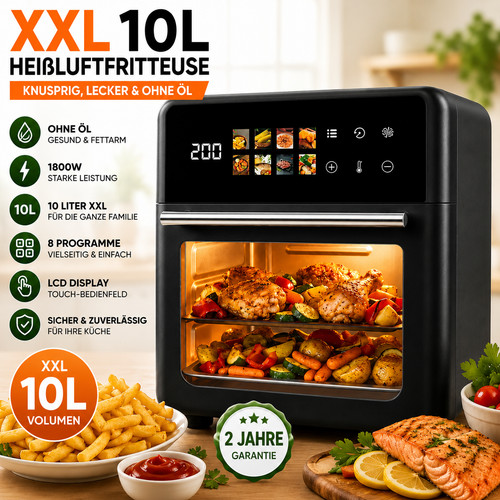 Xxl heißluftfritteuse 10l - heißluftfritteuse,
