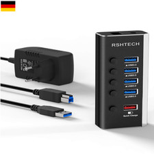 Aktiv USB 3.0 Hub mit 24W Netzteil | Schnellladung 2,4A | 5-Port Verteiler