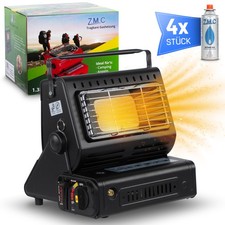 2in1 Tragbare Gasheizung Camping Butan Gas Kocher Keramik +4 Gaskartuschen 1,3KW