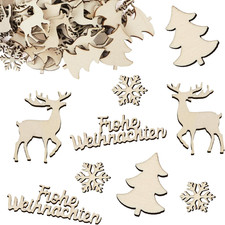 Streudeko Weihnachten Holz 100 Stück Frohe Konfetti Rentier Tannenbaum