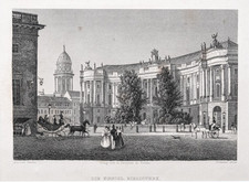 Berlin Bibliothek Stahlstich von Frommel aus Spiker 1833 Passepartout