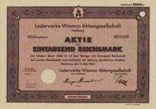 Lederwerke Wiemann AG 1942 Hamburg Eschweiler Buxtehude 1000 RM Hugo Heusch